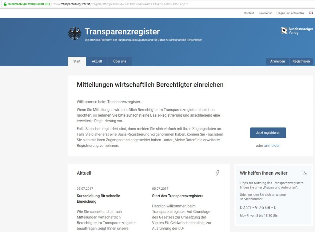 Transparenzregister - Die offizielle Plattform der Bundesrepublik Deutschland für Daten zu wirtschaftlich Berechtigten